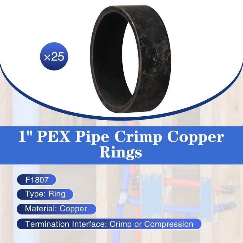 روبي كيو 25 عبوة من حلقات تجعيد النحاس مقاس 1 بوصة من PEX لتوصيل أنابيب Pex - Image 2